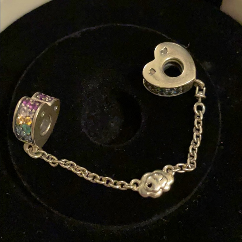 Pandora Rainbow Pave Hearts Safety Chain